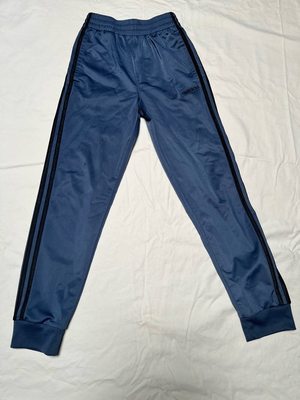Adidas Kids Boys Track Pants Size M 10/12 Blue Black Stripe Athletic Bottoms